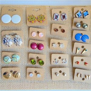 Lot of 20 pairs pierced post earrings from vintage to now in silvertone goldtone
